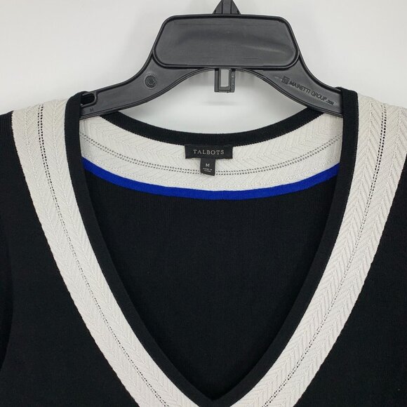Talbots Sweater Black Varsity Stripe V Neck Pullover Long Sleeve - Picture 2 of 7